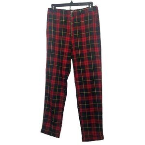 STR Red Plaid Flannel Trousers Pants Size M Exposed Zip Front D-ring Cuffed